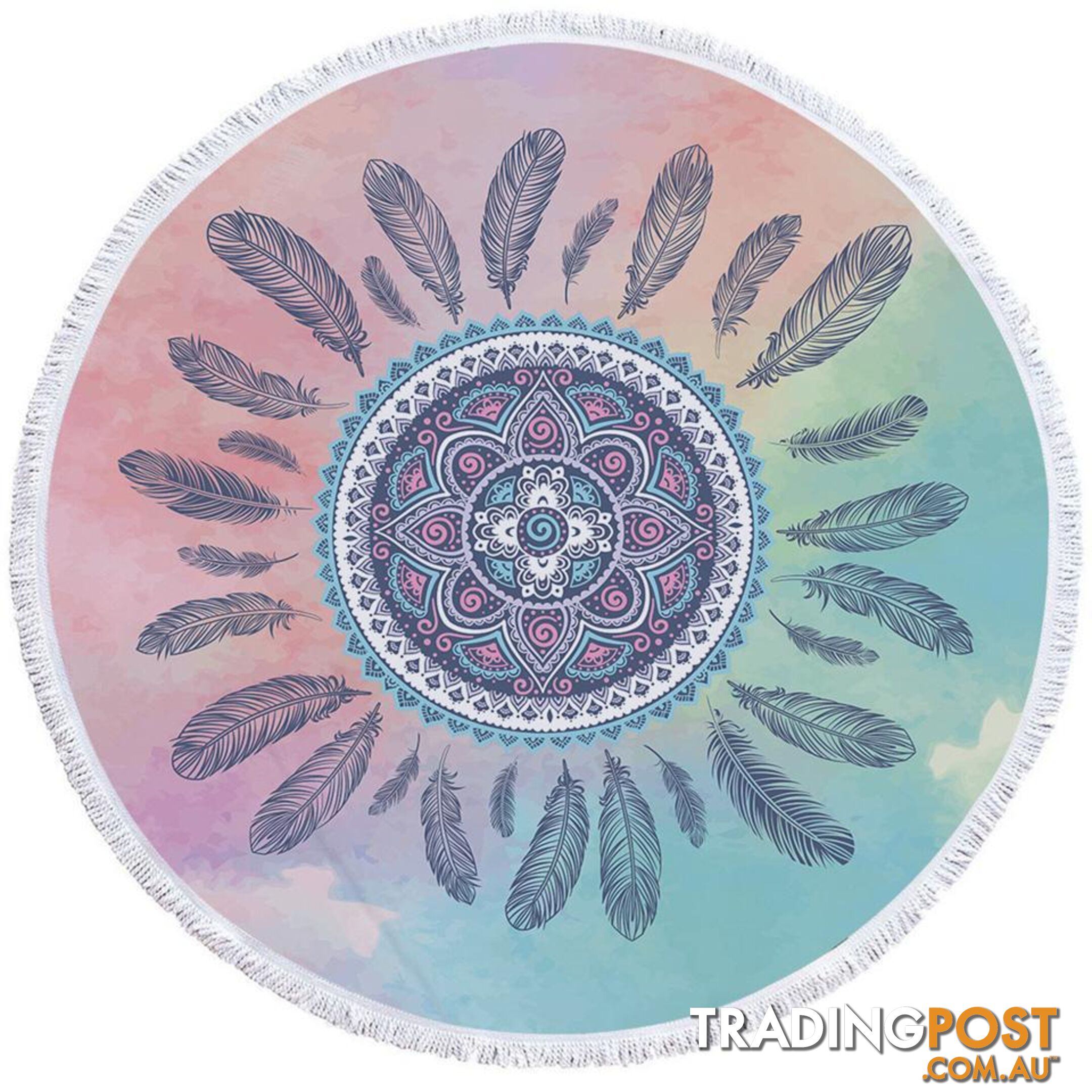 Pastel Background Feathers And Mandala Beach Towel - Towel - 7427046312011