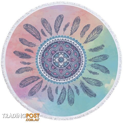 Pastel Background Feathers And Mandala Beach Towel - Towel - 7427046312011