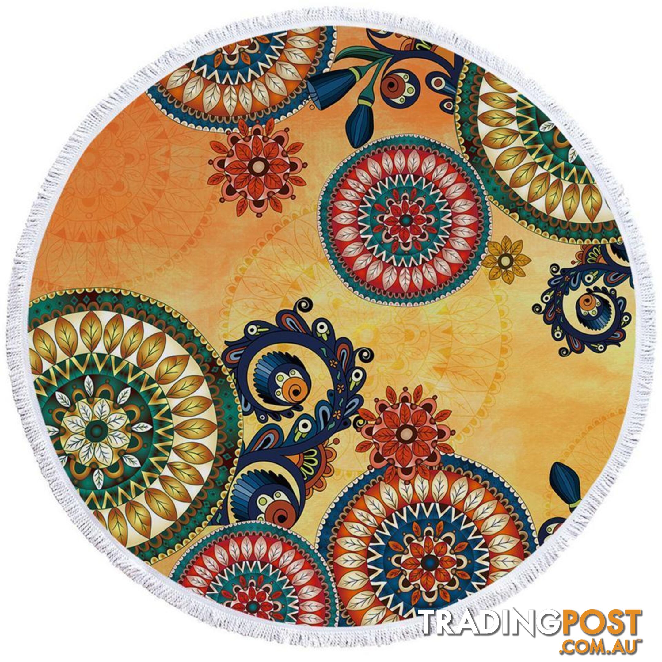 Yellow Background Multi Colored Mandalas Beach Towel - Towel - 7427046317948