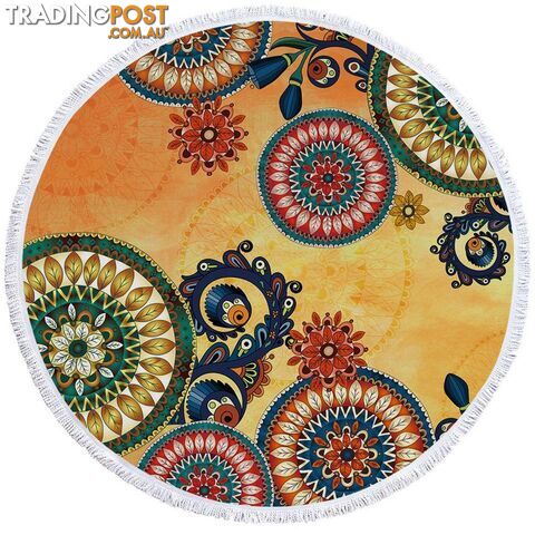 Yellow Background Multi Colored Mandalas Beach Towel - Towel - 7427046317948