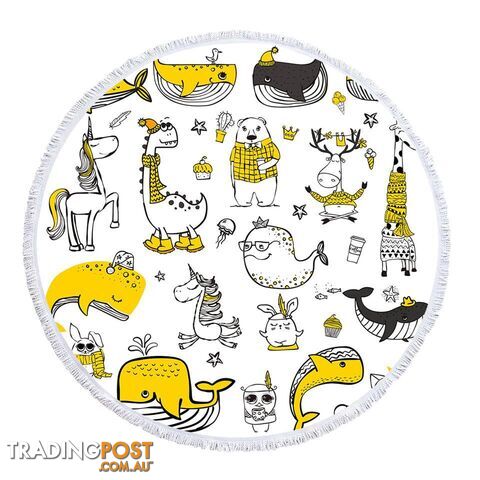 Yellow Animals Drawing Beach Towel - Towel - 7427046343558