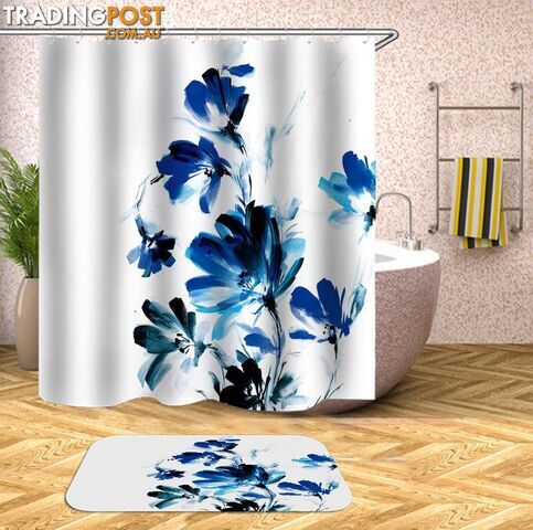 Blue Shades Flowers Painting Shower Curtain - Curtains - 7427045950368