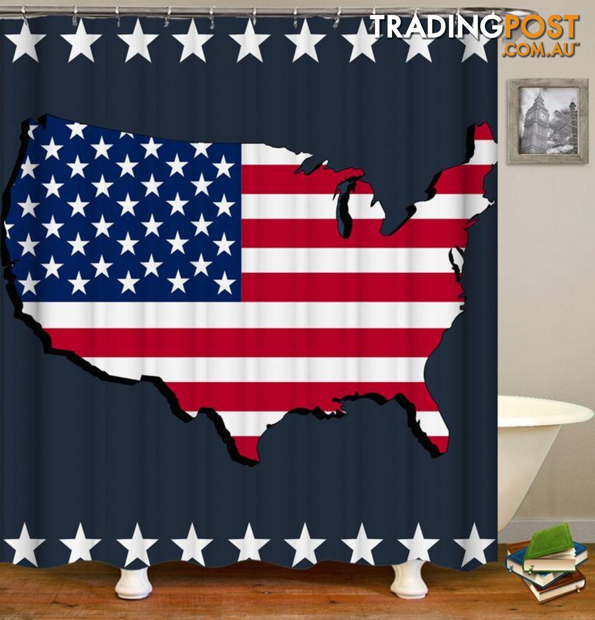 Map Embossed American Flag Shower Curtain - Curtain - 7427045914582