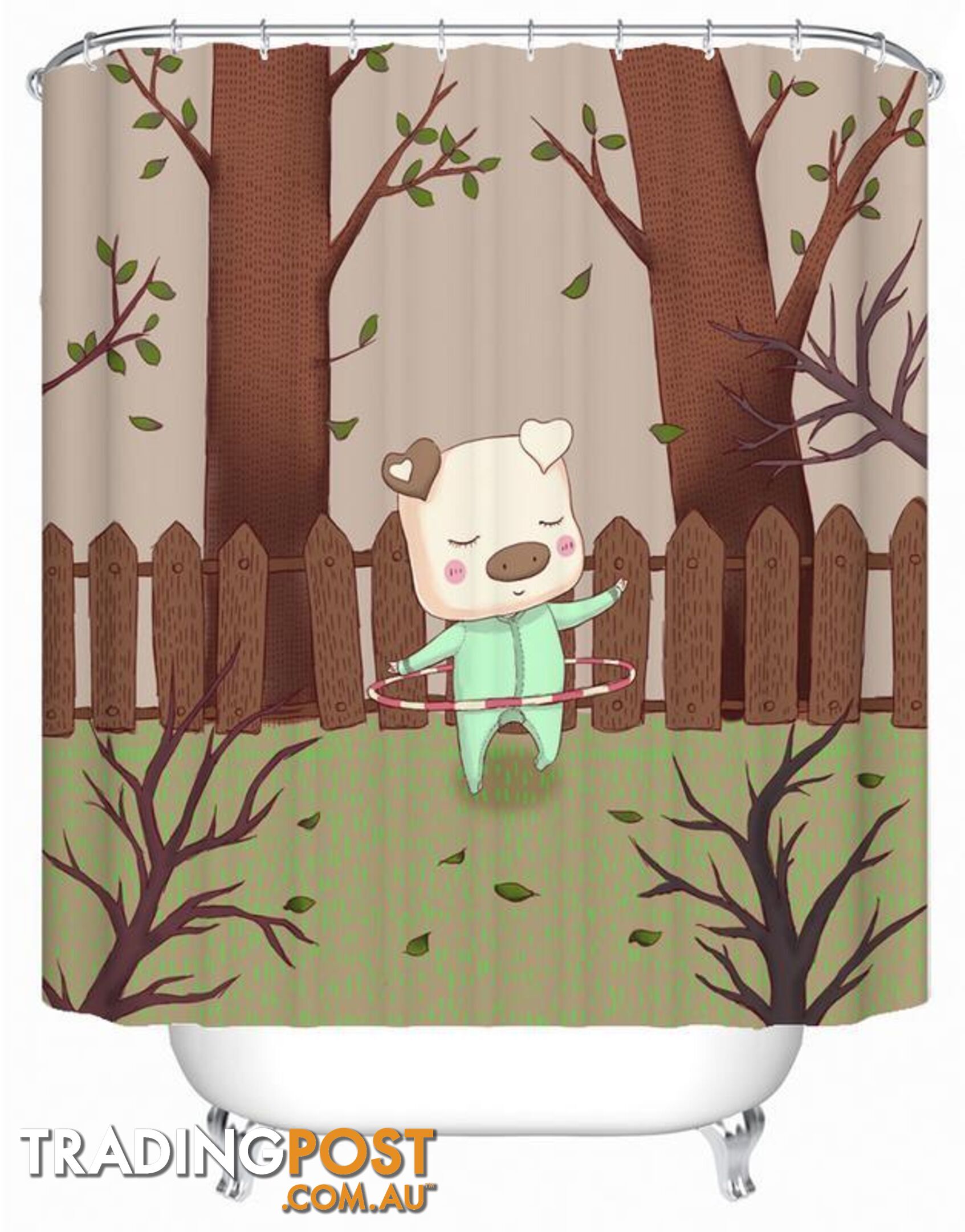 Hula Hoop Piggy Shower Curtain - Curtain - 7427045918528