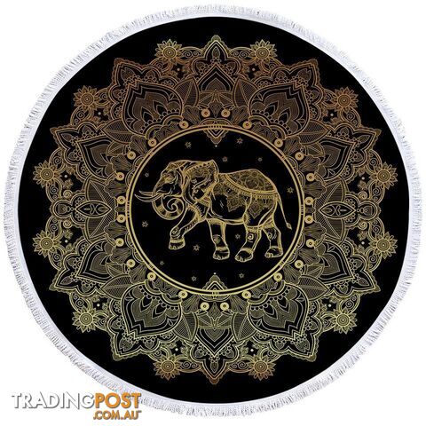 Golden Indian Mandala and Elephant Beach Towel - Towel - 7427046320610