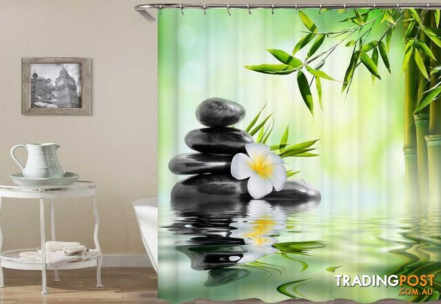 Plumeria And Bamboo Spa Shower Curtain - Curtain - 7427046099608