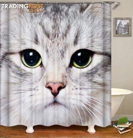 Grey Cat Face Shower Curtain - Curtain - 7427046042734