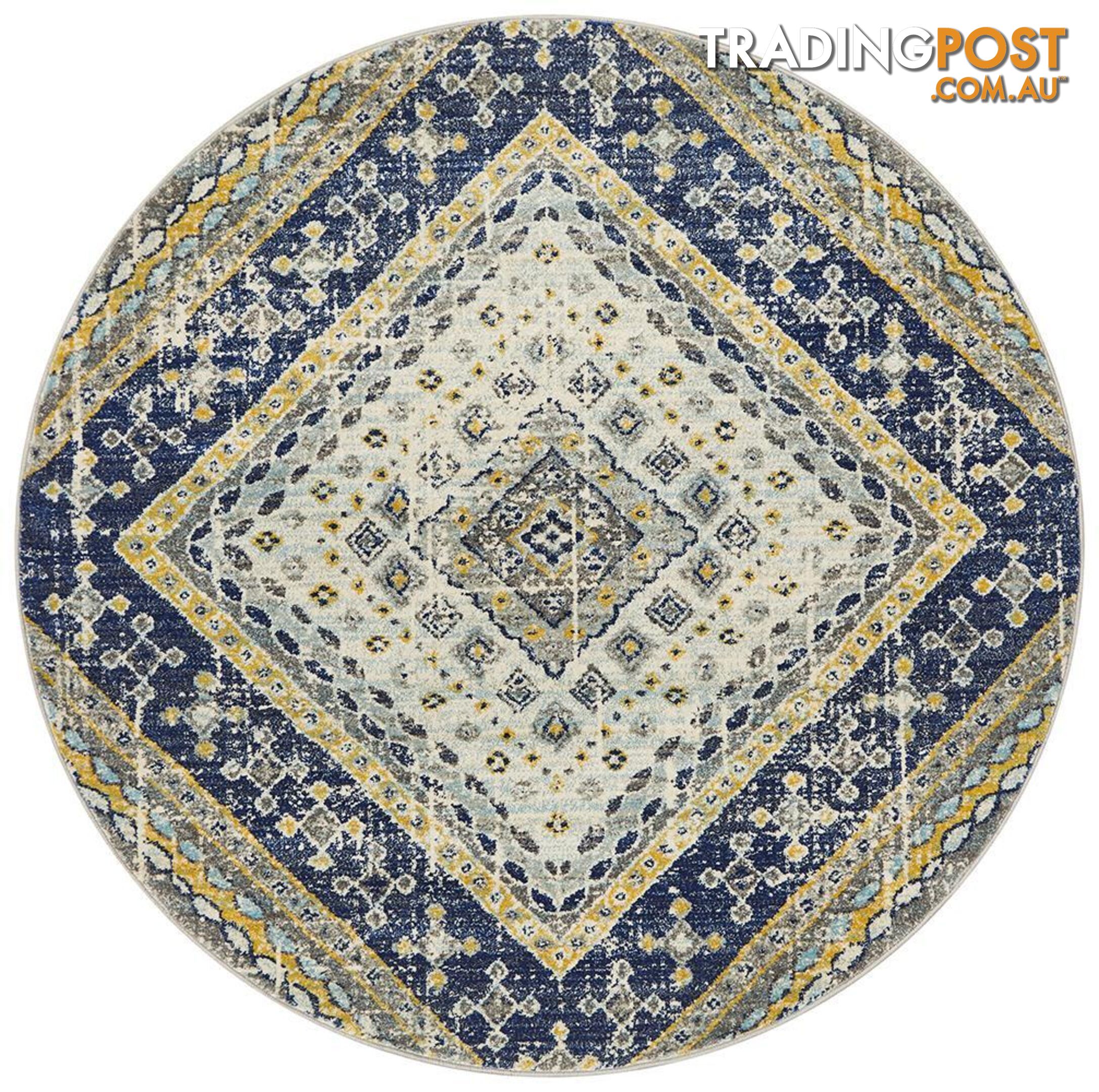 Babylon Round Diamond Navy Rug - Unbranded - 9375321874496