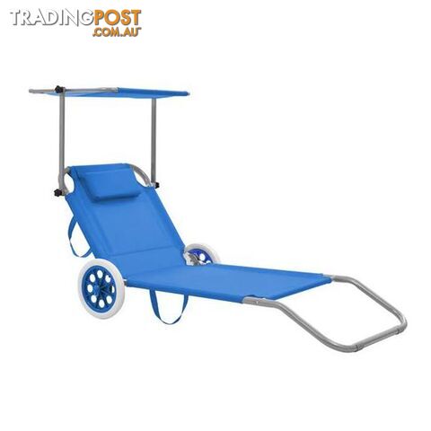 Folding Sun Lounger With Canopy And Wheels Steel - Unbranded - 8718475621195