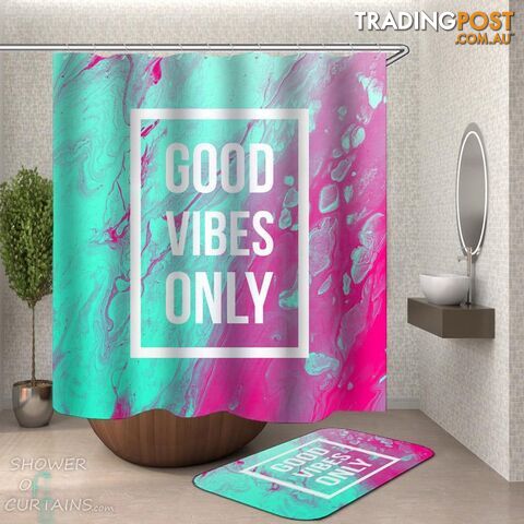 Good Vibes Turquoise and Coral Shower Curtain - Curtain - 7427046297363
