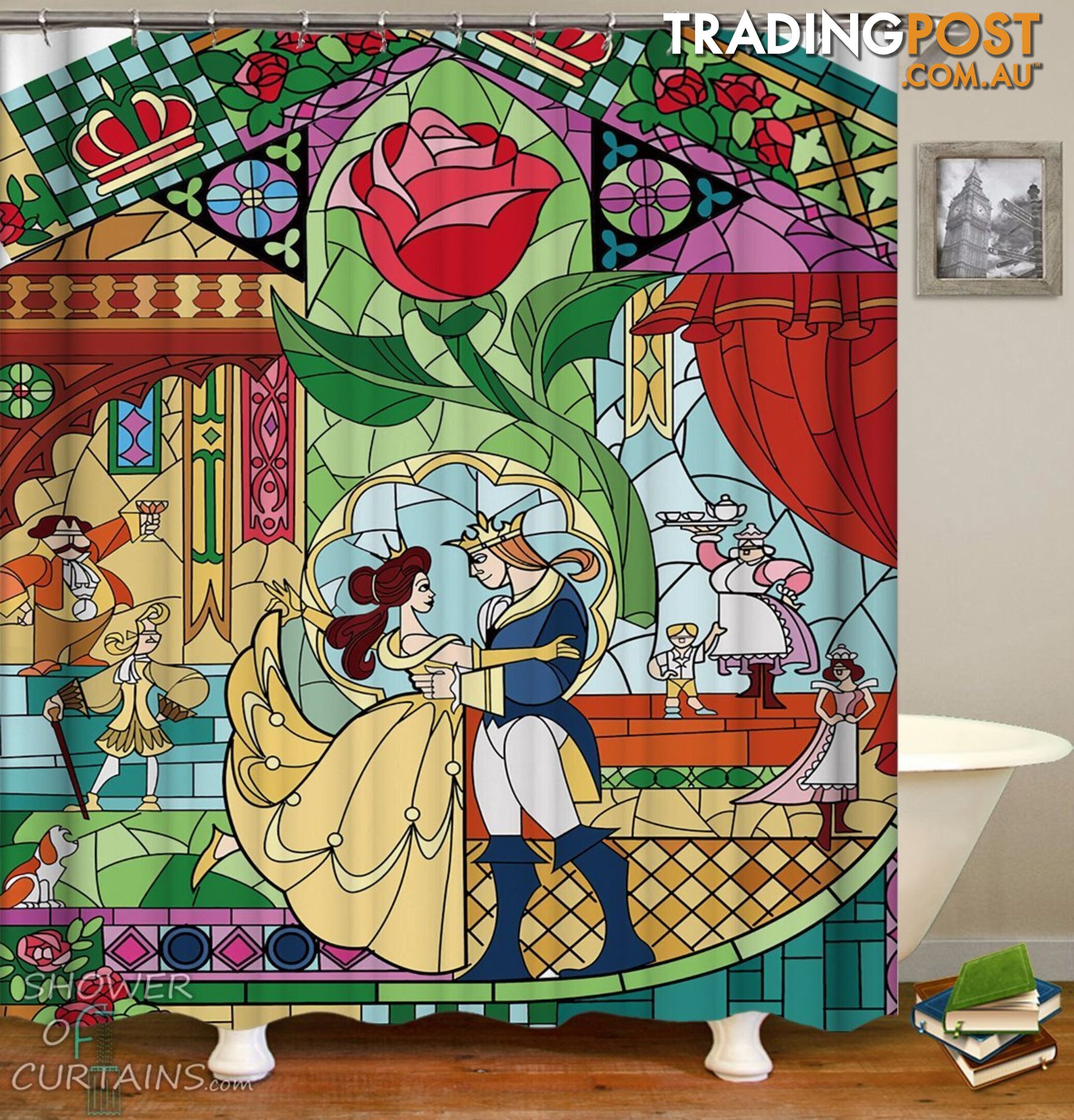 Stained Glass Beauty And The Beast Shower Curtain - Curtain - 7427046232081