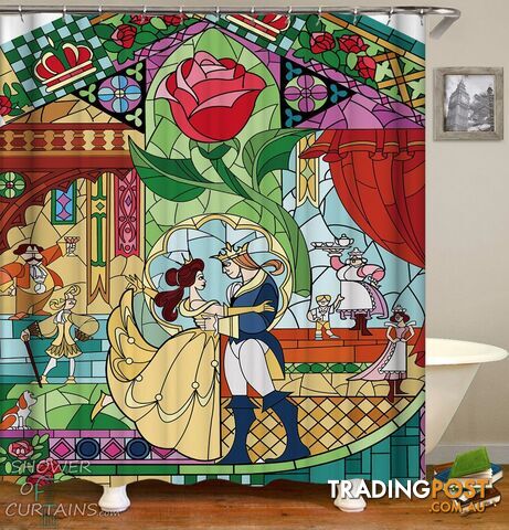 Stained Glass Beauty And The Beast Shower Curtain - Curtain - 7427046232081