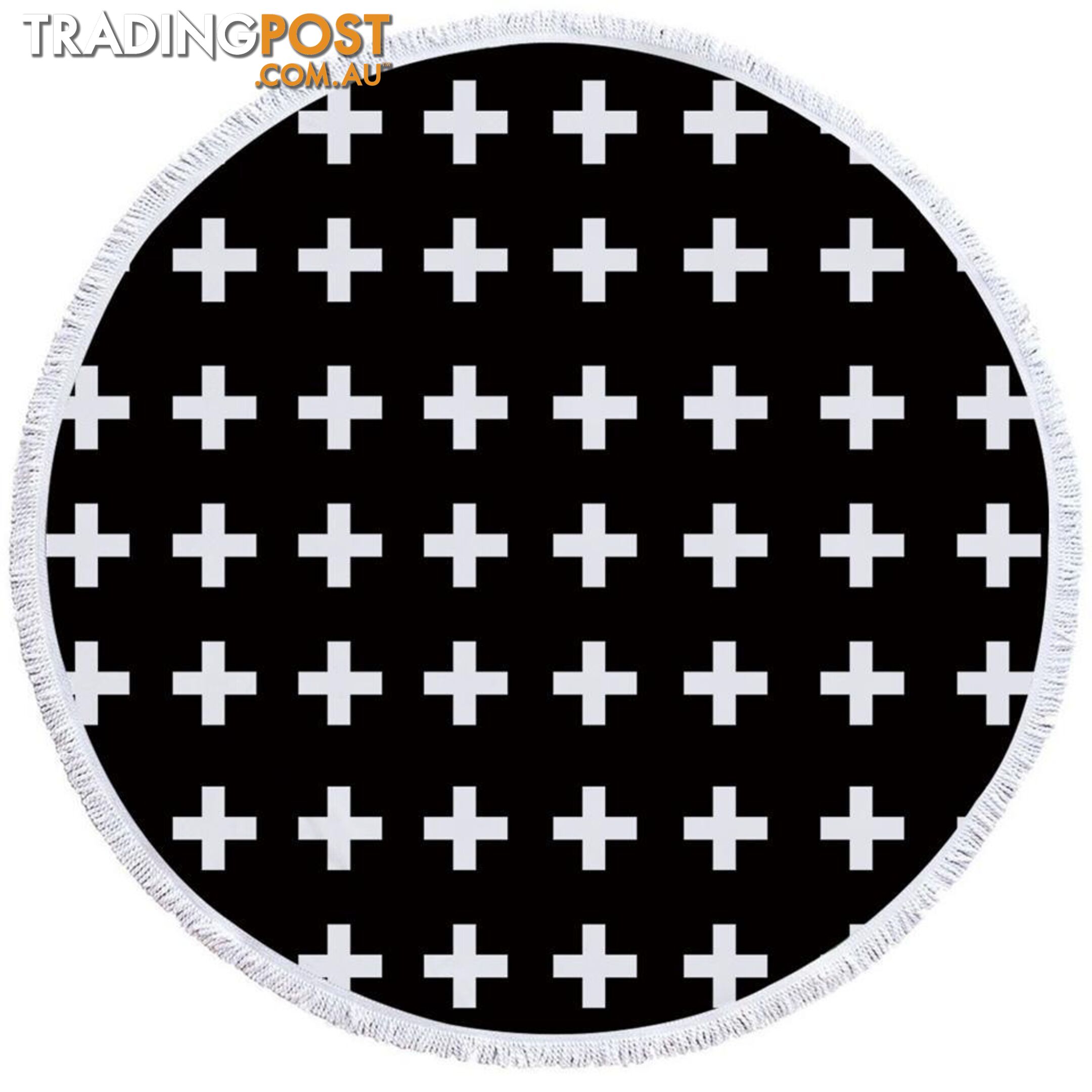 White Cross Over Black Beach Towel - Towel - 7427046325615