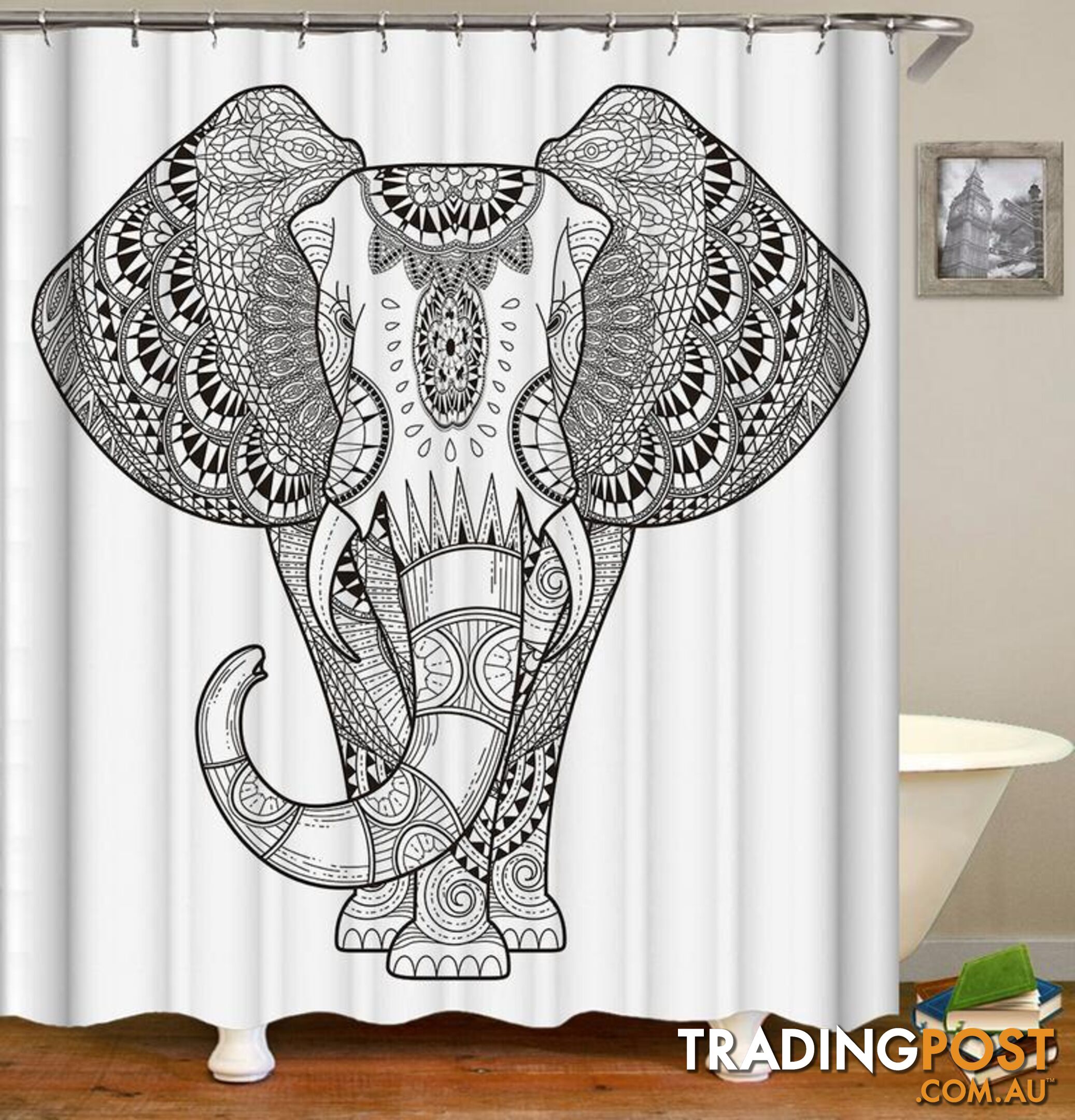 Black And White Elephant Drawing Shower Curtain - Curtain - 7427046029773