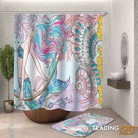 Coral and Mermaid Shower Curtain - Curtain - 7427046296809