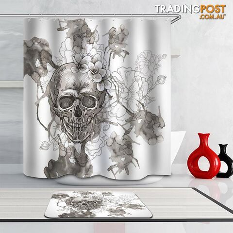 Black And White Drawing Skull Shower Curtain - Curtain - 7427045900660