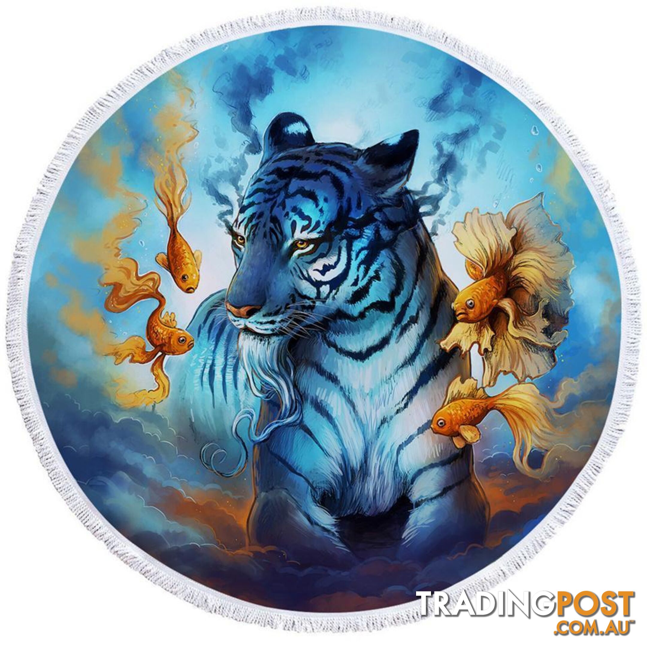 Blue Tiger and Fish Beach Towel - Towel - 7427046329019