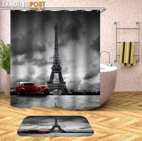 Classic Car At The Eiffel Tower Shower Curtain - Curtain - 7427046081634