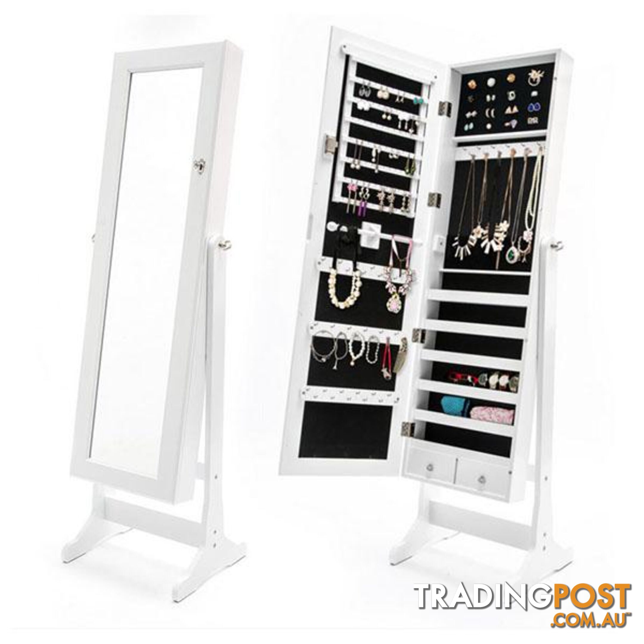 131Cm Mirror Jewellery Cabinet 2X Drawer Lowe White - Unbranded - 9352338008724