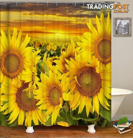 Sunset Over The Sunflower Field Shower Curtain - Curtain - 7427045913271