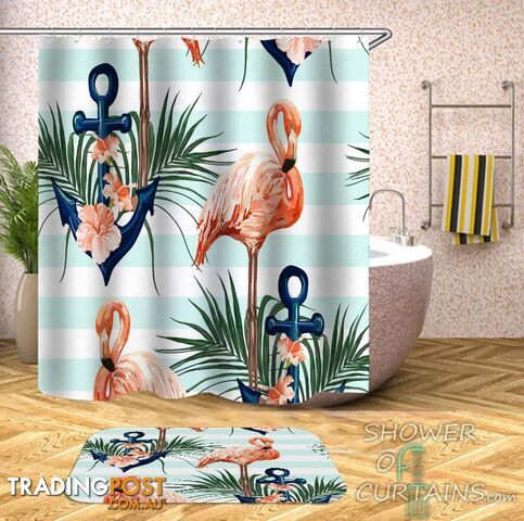 Flamingo And Anchor Shower Curtain - Curtain - 7427046237512