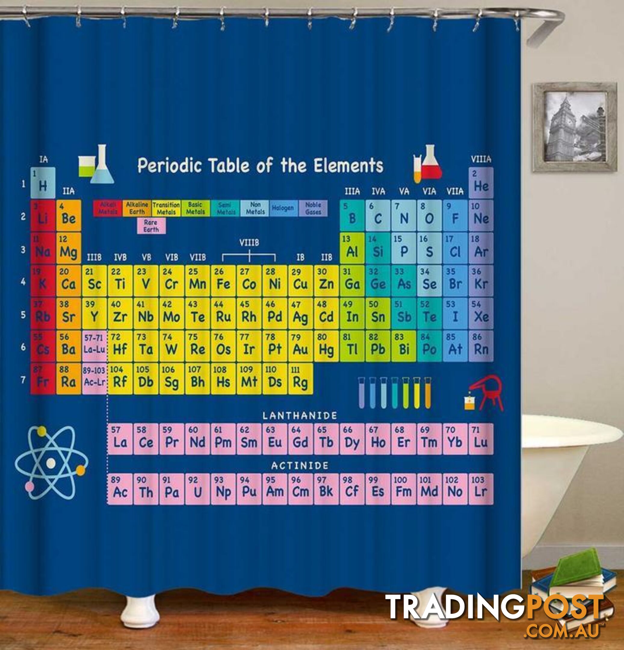 Periodic Table Of Elements Blue Background Shower Curtain - Curtain - 7427046085588