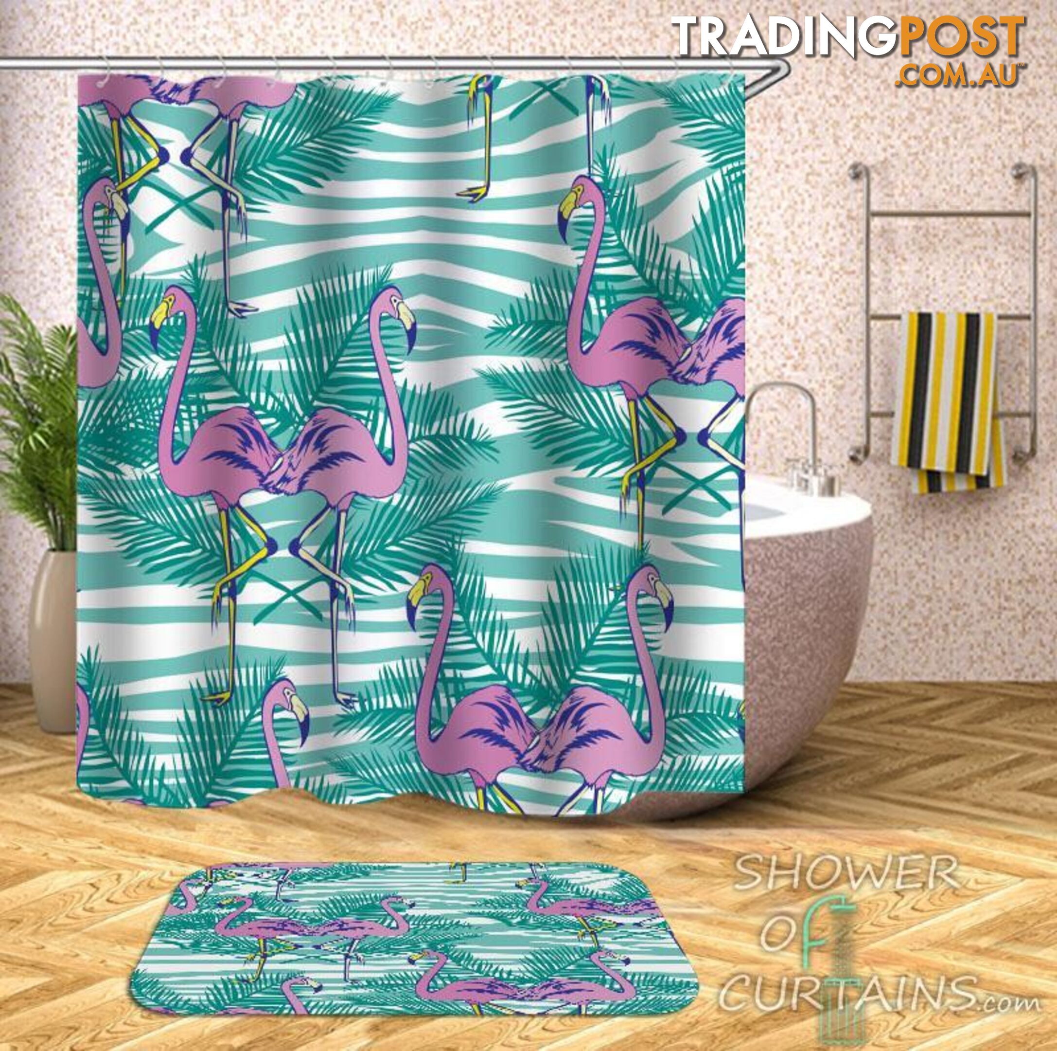 Shower Curtains of Flamingos Tropical Vibes - Curtain - 7427046279239