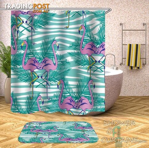 Shower Curtains of Flamingos Tropical Vibes - Curtain - 7427046279239