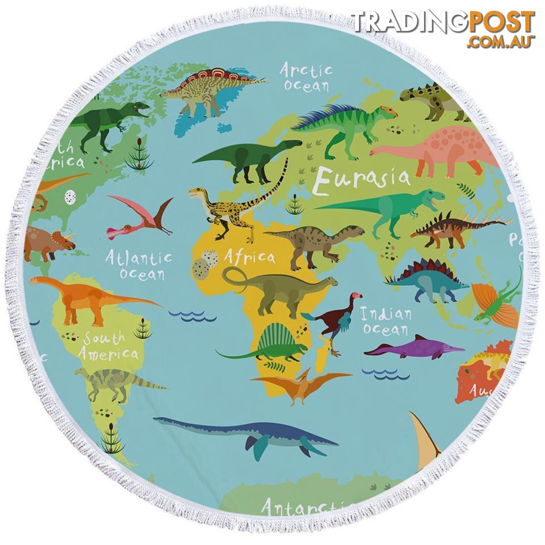 World Map Dinosaurs Beach Towel - Towel - 7427046315173