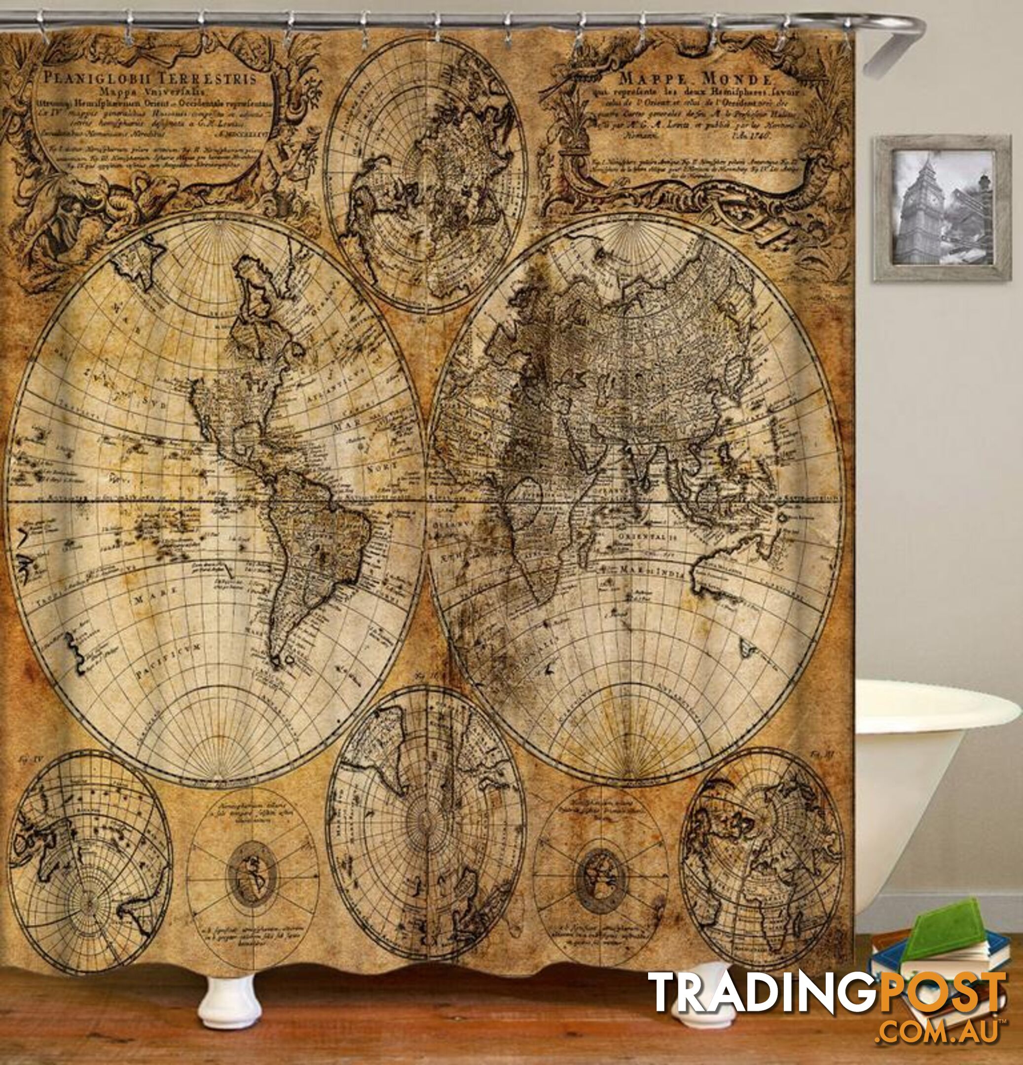 Vintage Leather Globe Map Shower Curtain - Curtain - 7427046005050