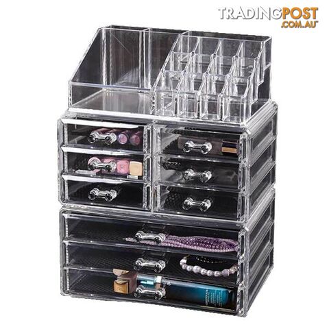 9 Drawer Clear Acrylic Cosmetic Makeup Organizer Jewellery Storage Box - Unbranded - 787976597764