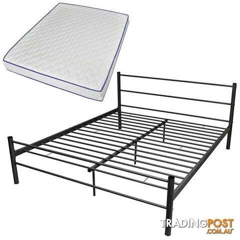 Metal Bed with Memory Foam Mattress Black AU Queen - Unbranded - 9476062107857