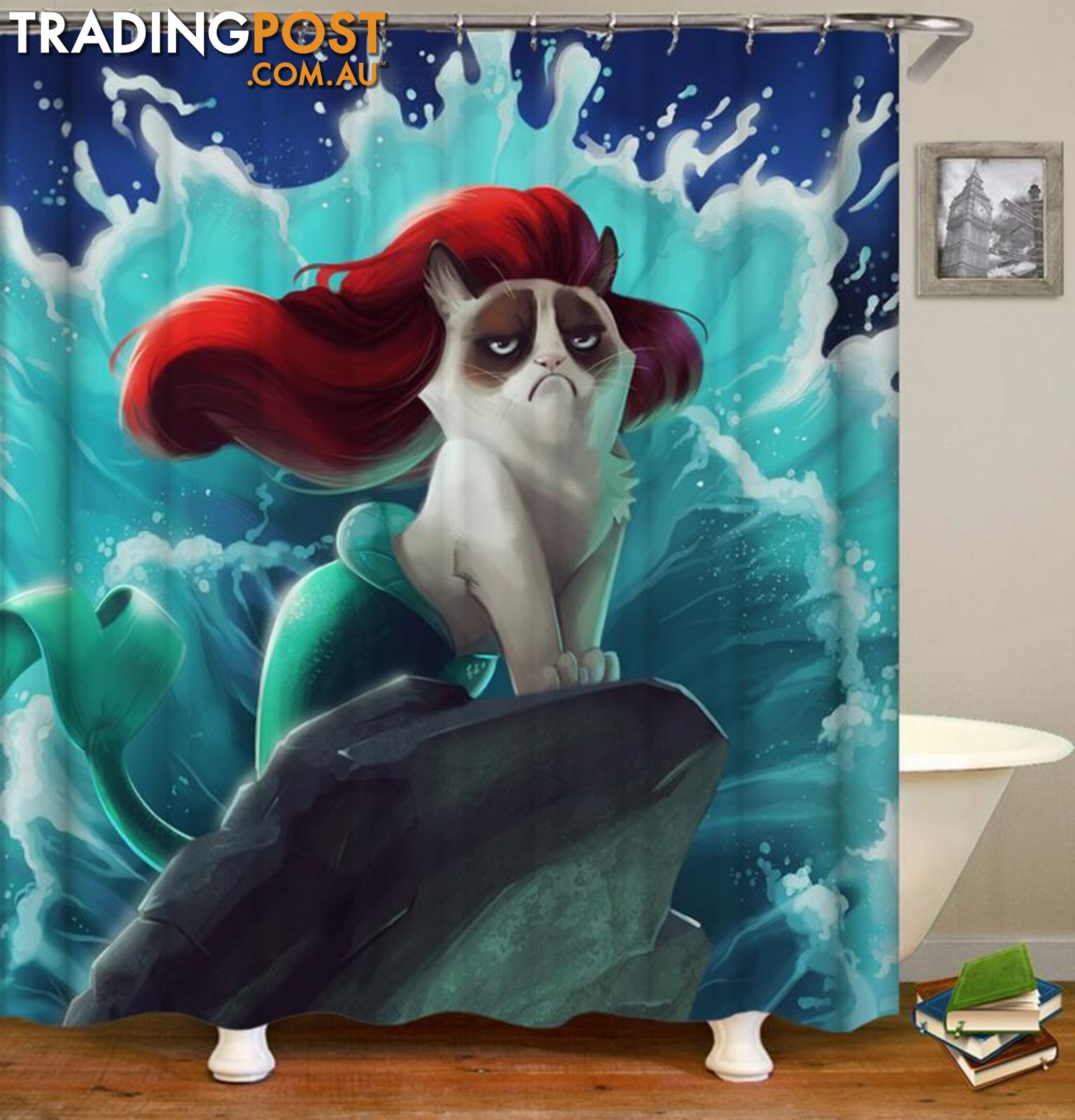 Mermaid Cat Shower Curtain - Curtain - 7427045978560