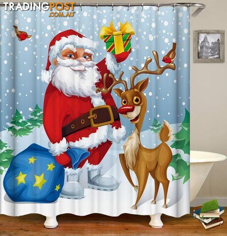 Smiling Santa And His Reindeer Shower Curtain - Curtain - 7427045995161