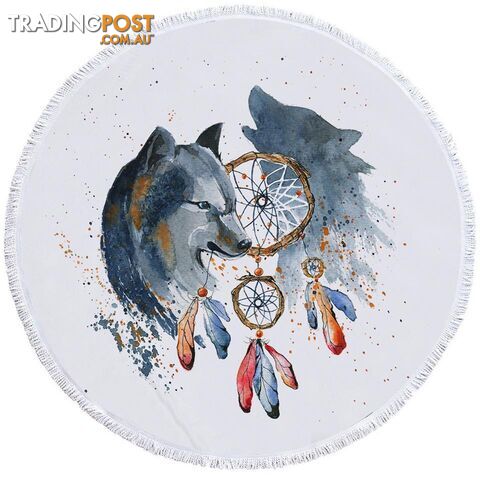 Native American Wolf Painting Beach Towel - Towel - 7427046309424