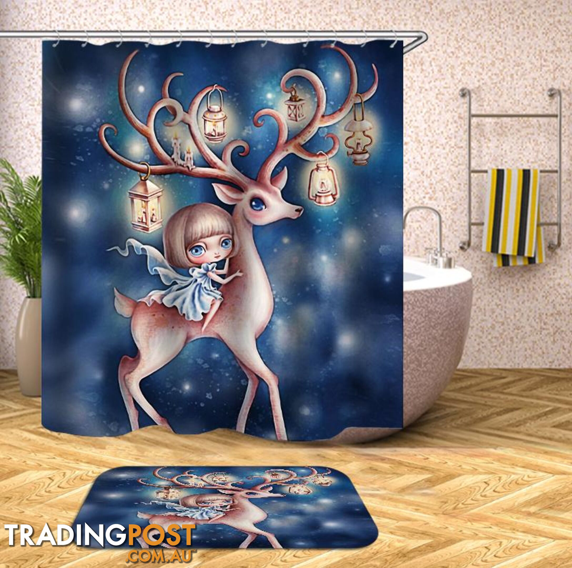 Cartoon Girl Riding A Deer Shower Curtain - Curtain - 7427045945456