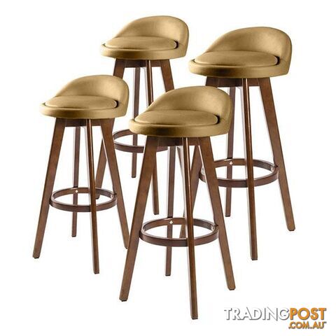 4X 72Cm Oak Wood Bar Stool Leather Leila Coffee Brown - Bar Stool - 7427005892592