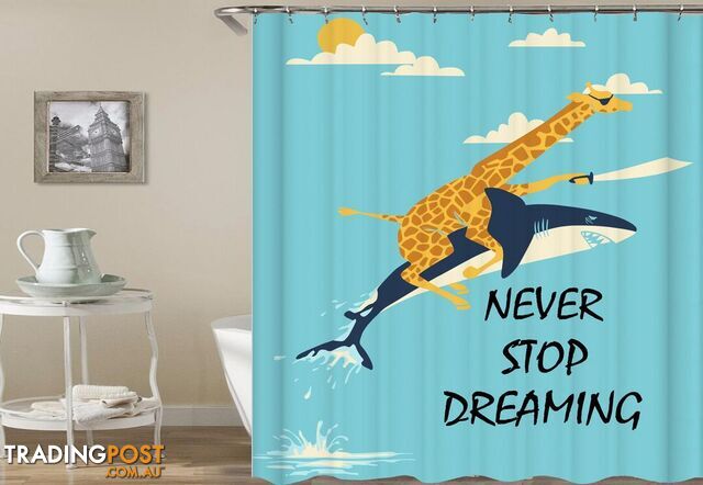 Pirate Giraffe Rides A Shark Shower Curtain - Curtain - 7427045979192