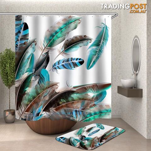Turquoise Teal Feathers Shower Curtain - Curtain - 7427046119146