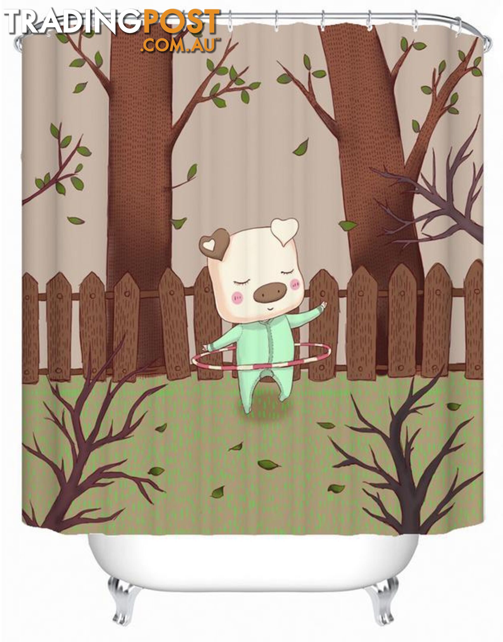 Hula Hoop Piggy Shower Curtain - Curtain - 7427045918498