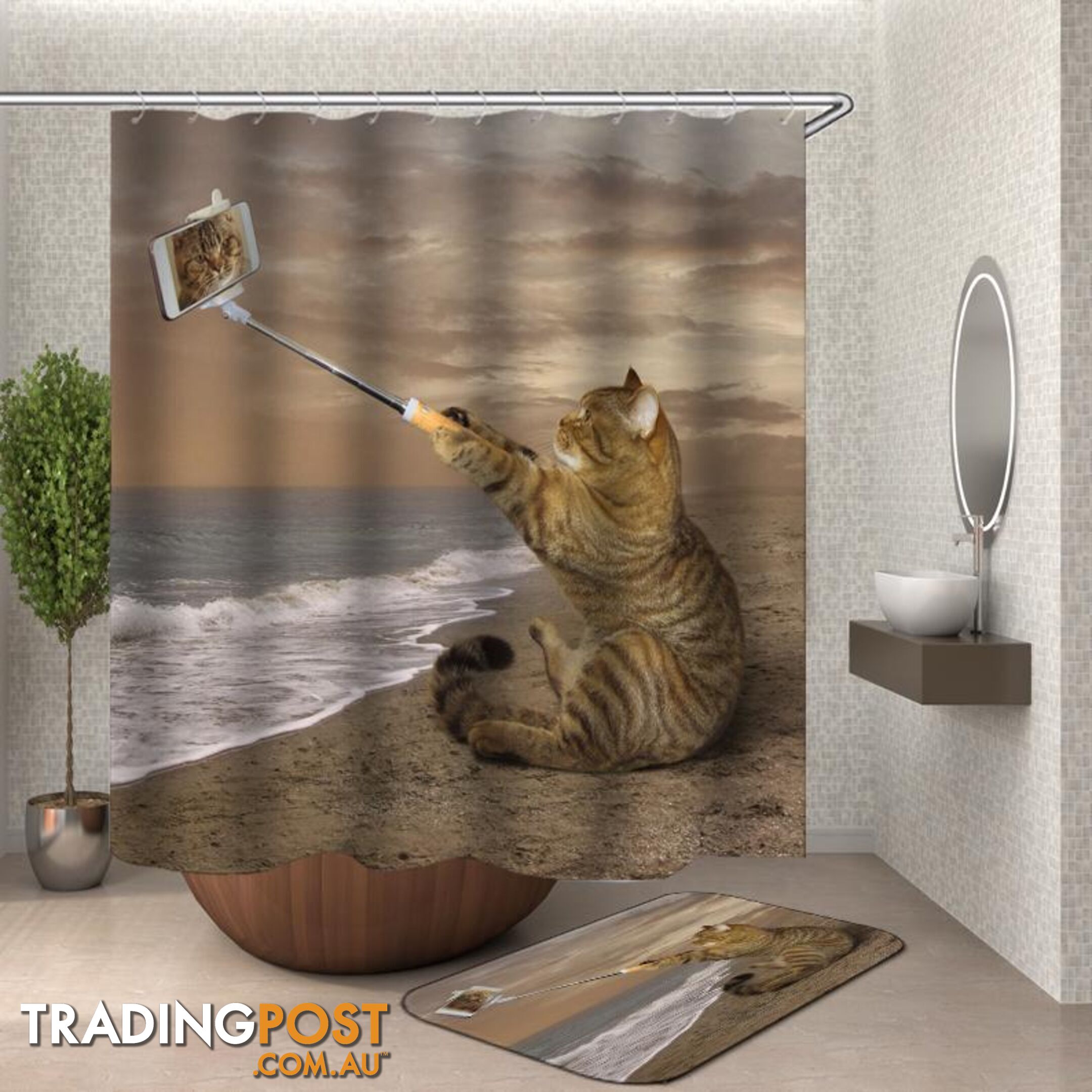 Catâs Selfie On The Beach Shower Curtain - Curtain - 7427046105941