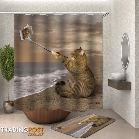 Catâs Selfie On The Beach Shower Curtain - Curtain - 7427046105941
