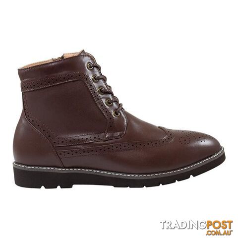 Auzland Mens Leather Wool Lined Brogue Boot Coffee - AUZLAND - 822427539624