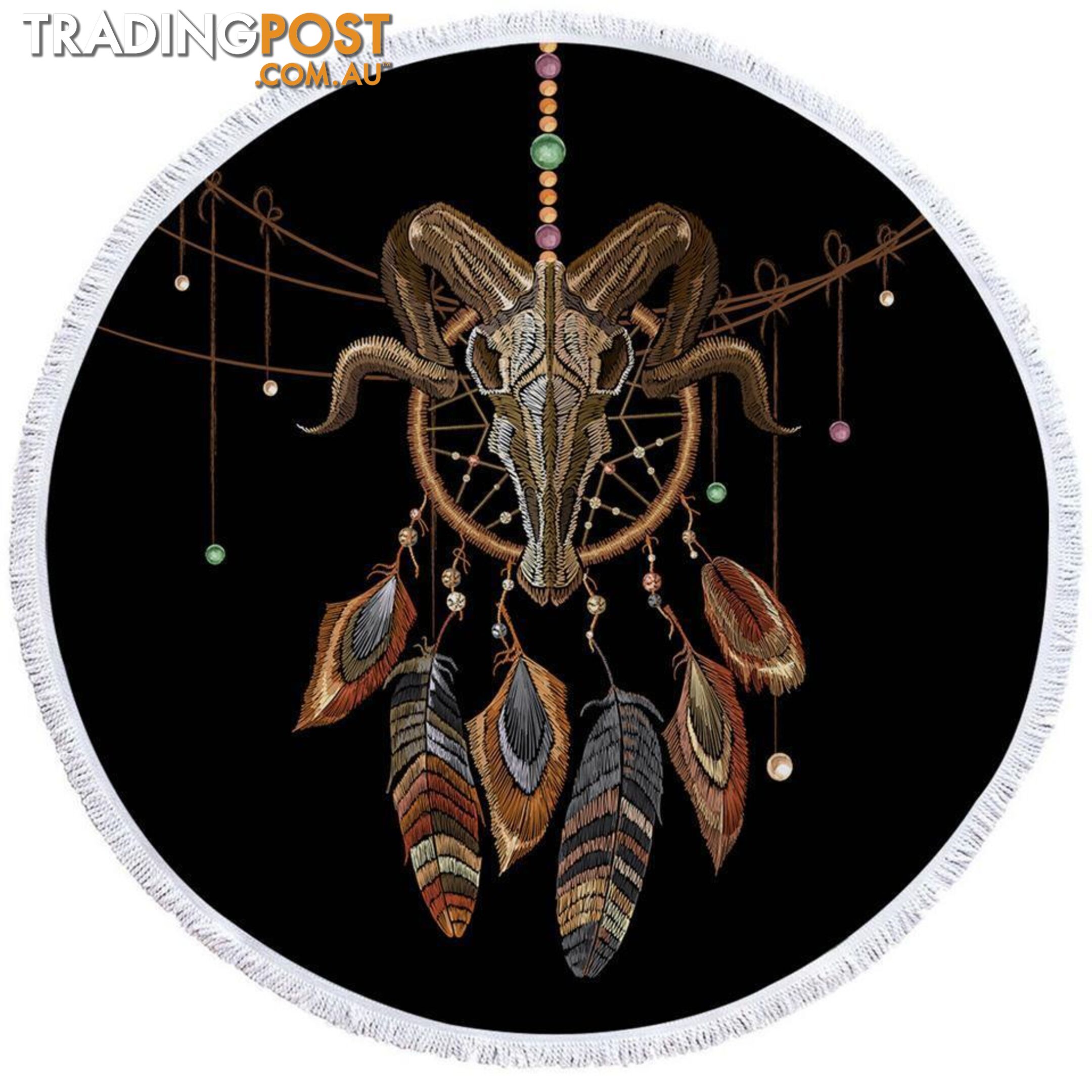 Goat Skull Dream Catcher Beach Towel - Towel - 7427046325707