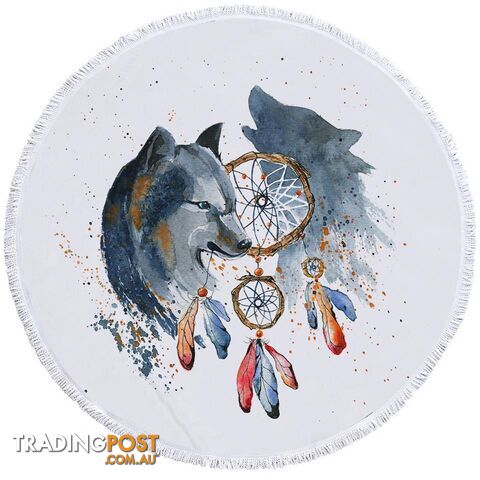 Native American Wolf Painting Beach Towel - Towel - 7427046309417