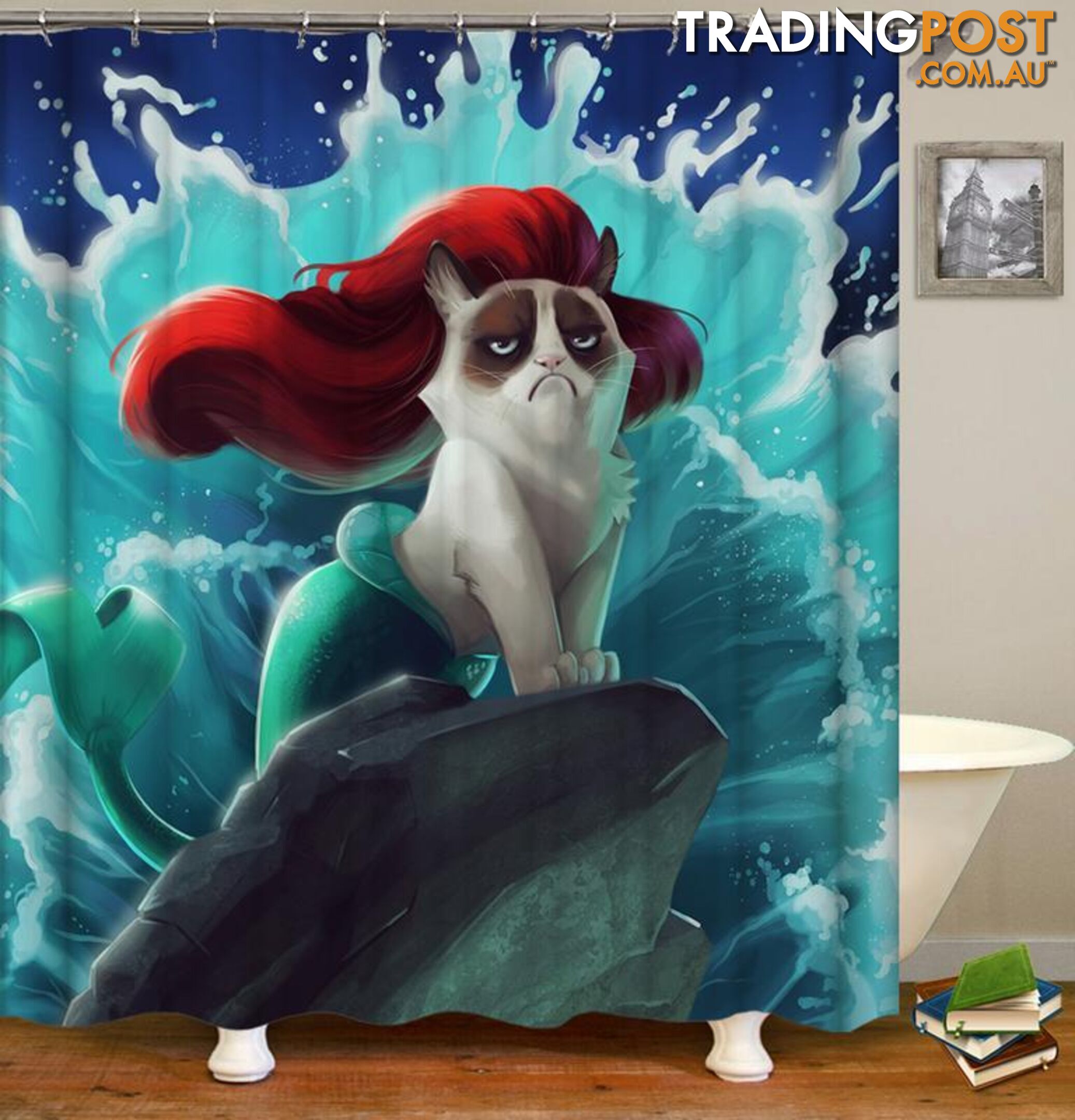 Mermaid Cat Shower Curtain - Curtain - 7427045978683