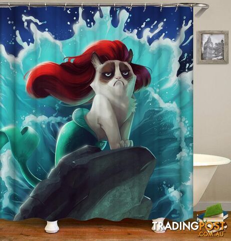 Mermaid Cat Shower Curtain - Curtain - 7427045978683