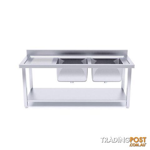 Soga 160X70X85 Stainless Steel Work Bench Dual Sink Kitchen Food Prep - Soga - 9476062101107