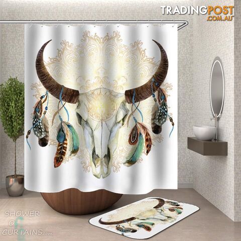 Native American Bull Skull Shower Curtain - Curtain - 7427046296076