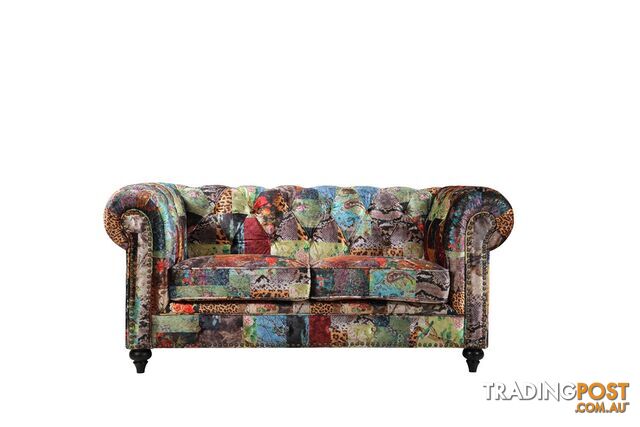 BT Chesterfield Fabric Upholstered 2 Seater Sofa â Patchwork SKU: CFLD-2/PATCH